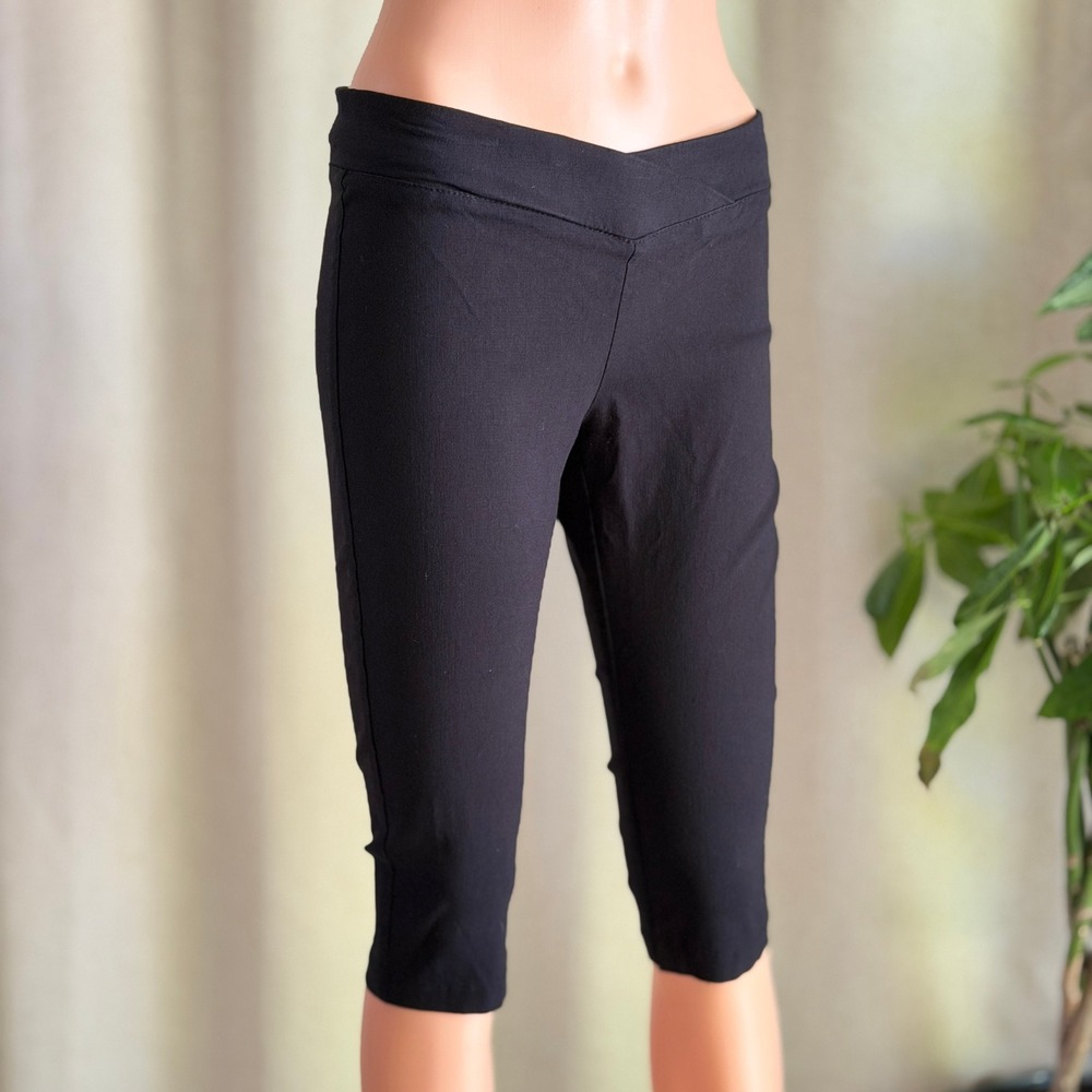 2B Clothing Black Crossover V-Waist Capri Pants Balletcore Minimalist Preppy L